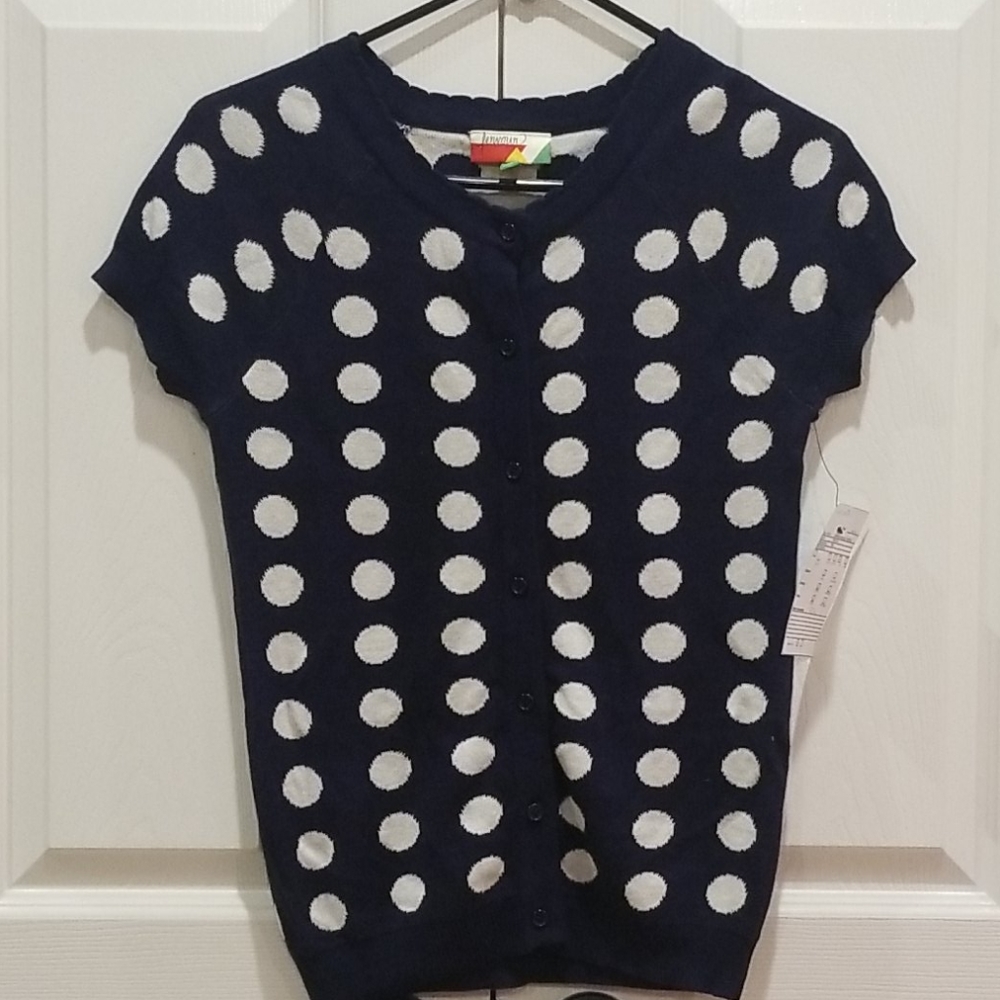 Modcloth blue and white polka dot top